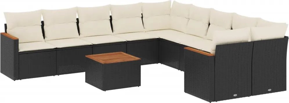 vidaXL Set canapele de grădină cu perne, 11 piese, negru, poliratan