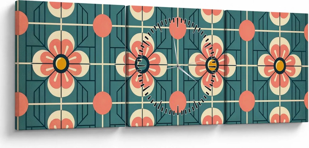 Tablou - Model retro cu flori (cu ceas) (90x30 cm)