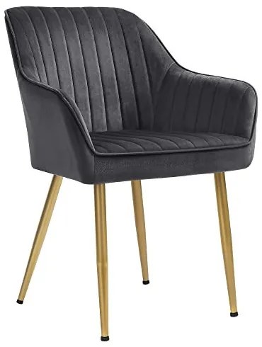 Set 4 scaune dining cu brate, catifea / metal, auriu / antracit, Songmics