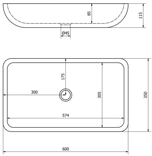Sapho - Lavoar BLOK 60 x 35 cm pentru blat, piatră/negru mat