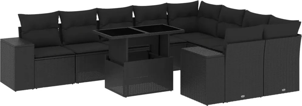 vidaXL Set canapele de grădină cu perne, 10 piese, negru, poliratan
