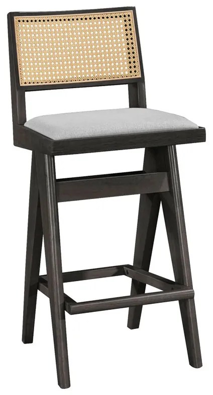 Scaun Bar Wilmor Lemn De Cauciuc Finisaj Negru Tapiterie Textila Gri