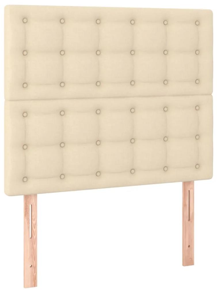 Pat box spring cu saltea, crem, 90x200 cm, textil Crem, 90 x 200 cm, Nasturi de tapiterie