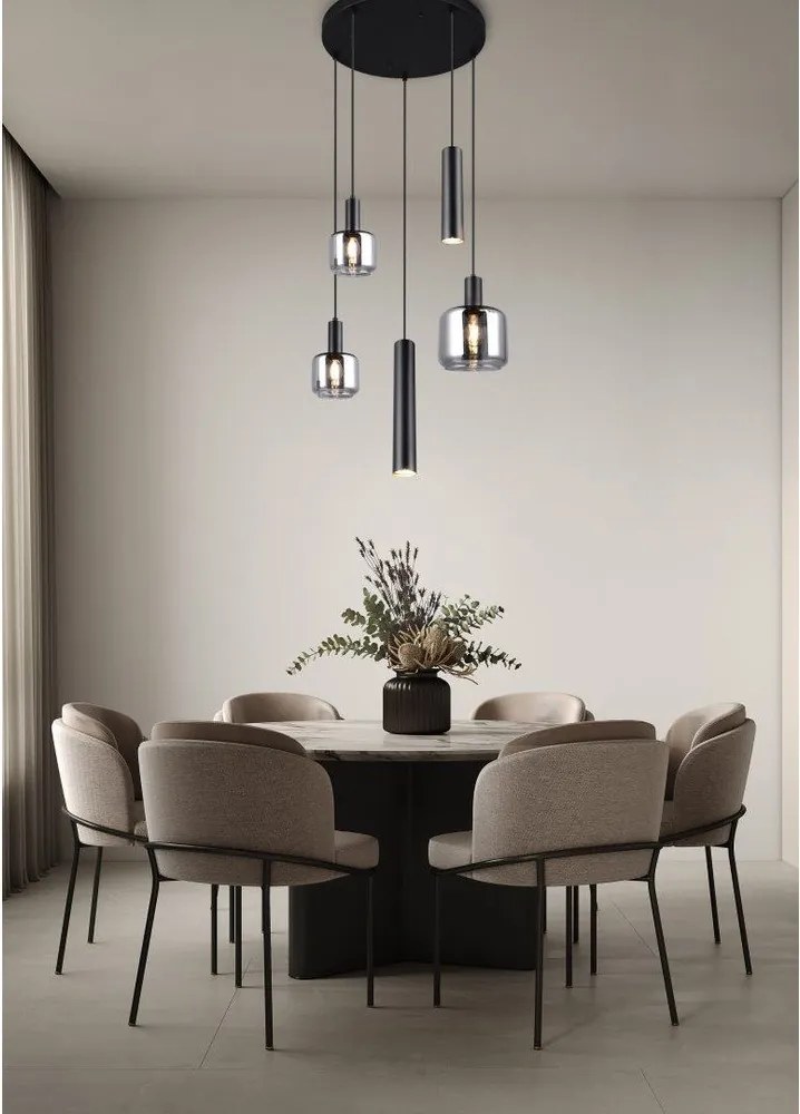 Lustră neagră cu abajur din metal/cu abajur din sticlă ø 40 cm Mataro – Trio