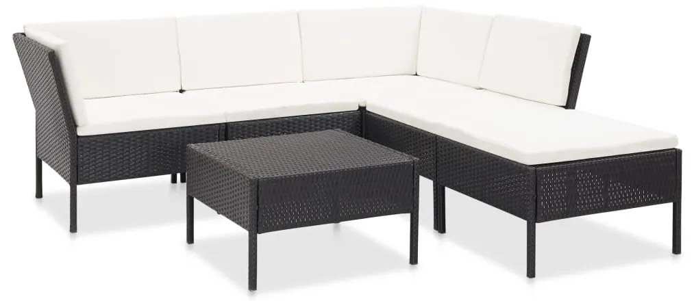 48940 vidaXL Set mobilier de grădină cu perne, 6 piese, negru, poliratan