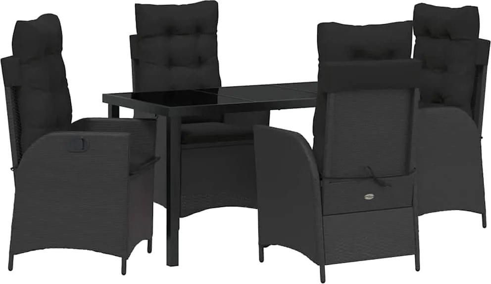 vidaXL Set de masă pentru grădină cu pernă 5 pcs Negru poliratan