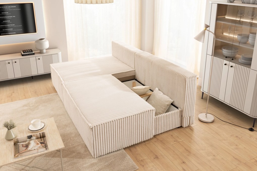 Colțar Solvero Mini cu funcție de dormit, stânga - pluș bej deschis Tilia 01