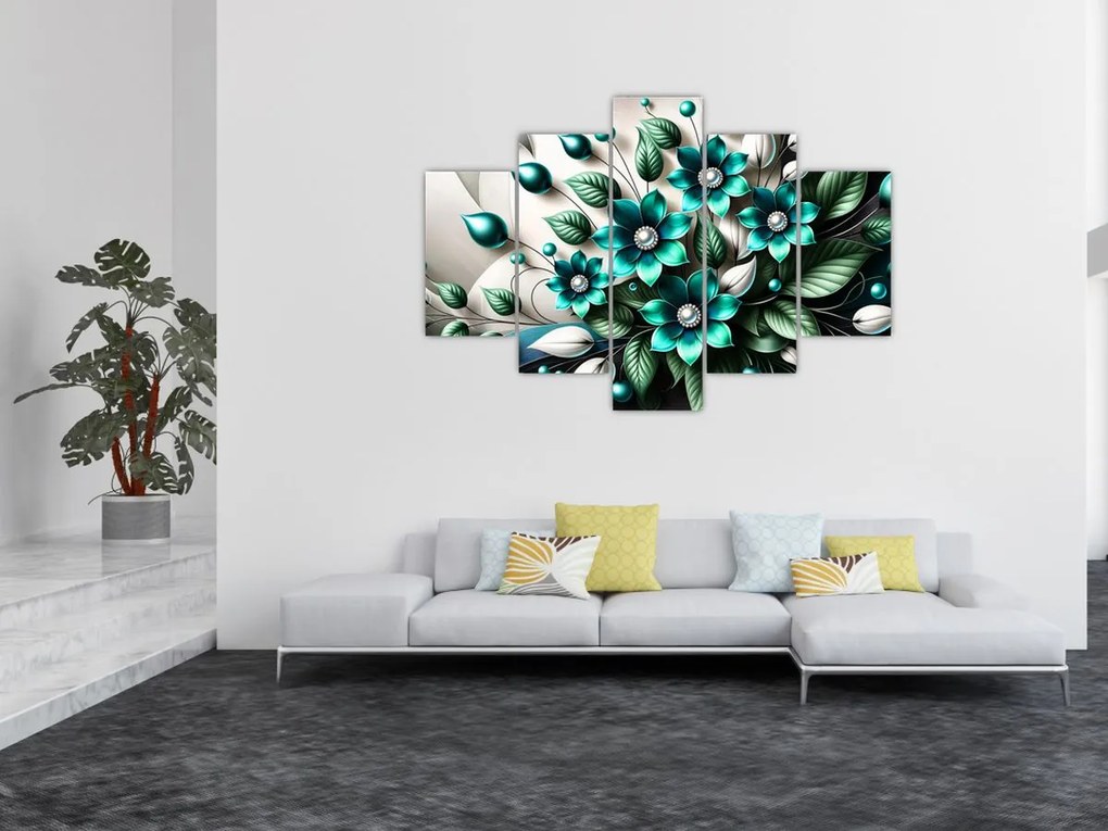 Tablou - Flori turcoaz 3D (150x105 cm)
