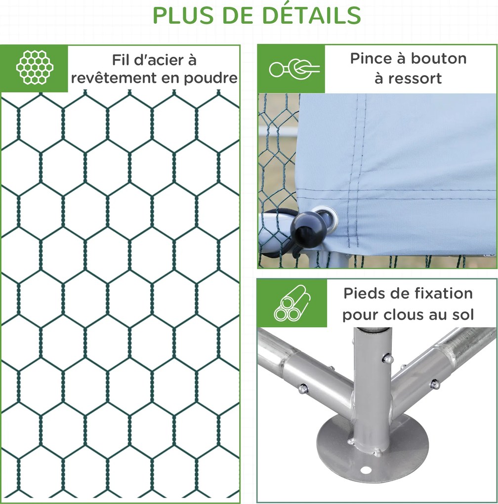 PawHut Grajd pentru pui cu excrocodil volieră exterior 12 m² - parc cu plasă dim. 4L x 3l x 2H m - spațiu acoperit - oțel galvanizat | Aosom Romania