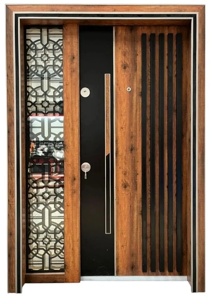 Usa metalica dubla de exterior cu izolatie si vizor Novo Doors NDS1000, Din compozit, 2 yale, Kit complet, Pentru case (Sens deschidere: Dreapta,