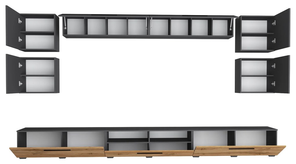 Living haaus Haga V3, Antracit/Stejar Wotan, L 360 cm