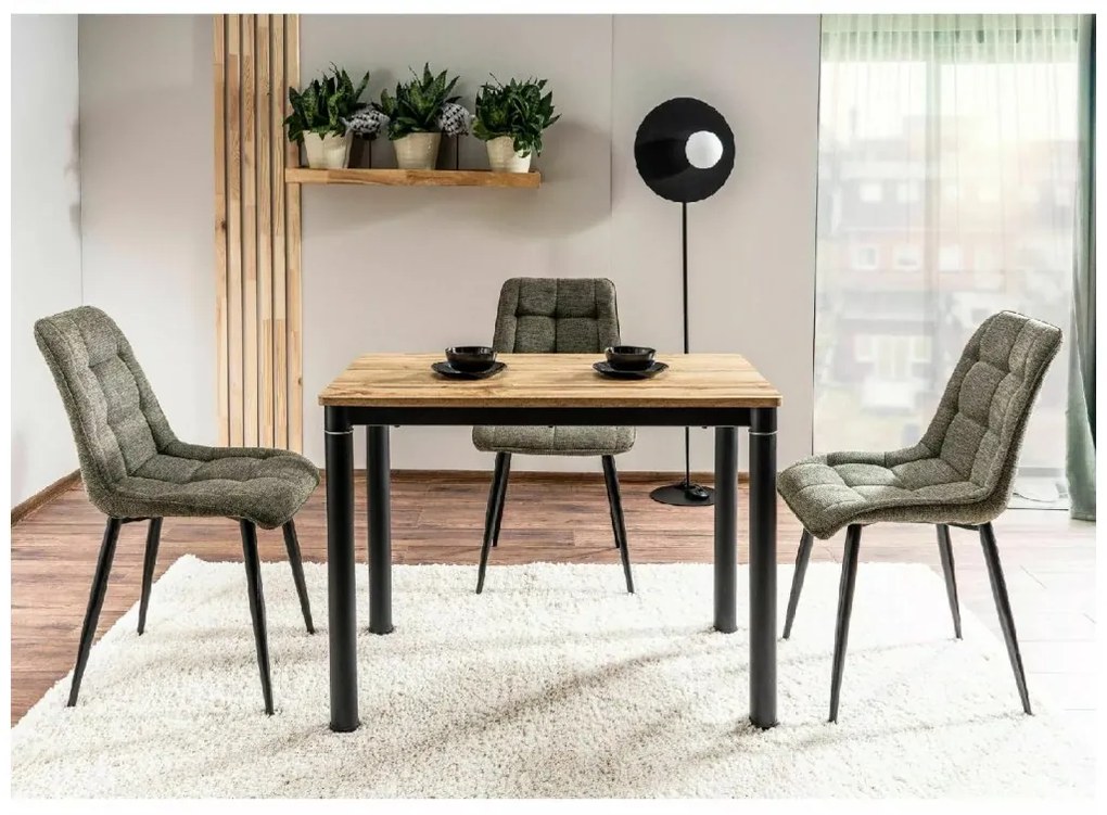 Masa de dining neagra DAMAR 100x60 cm, decor stejar artisan