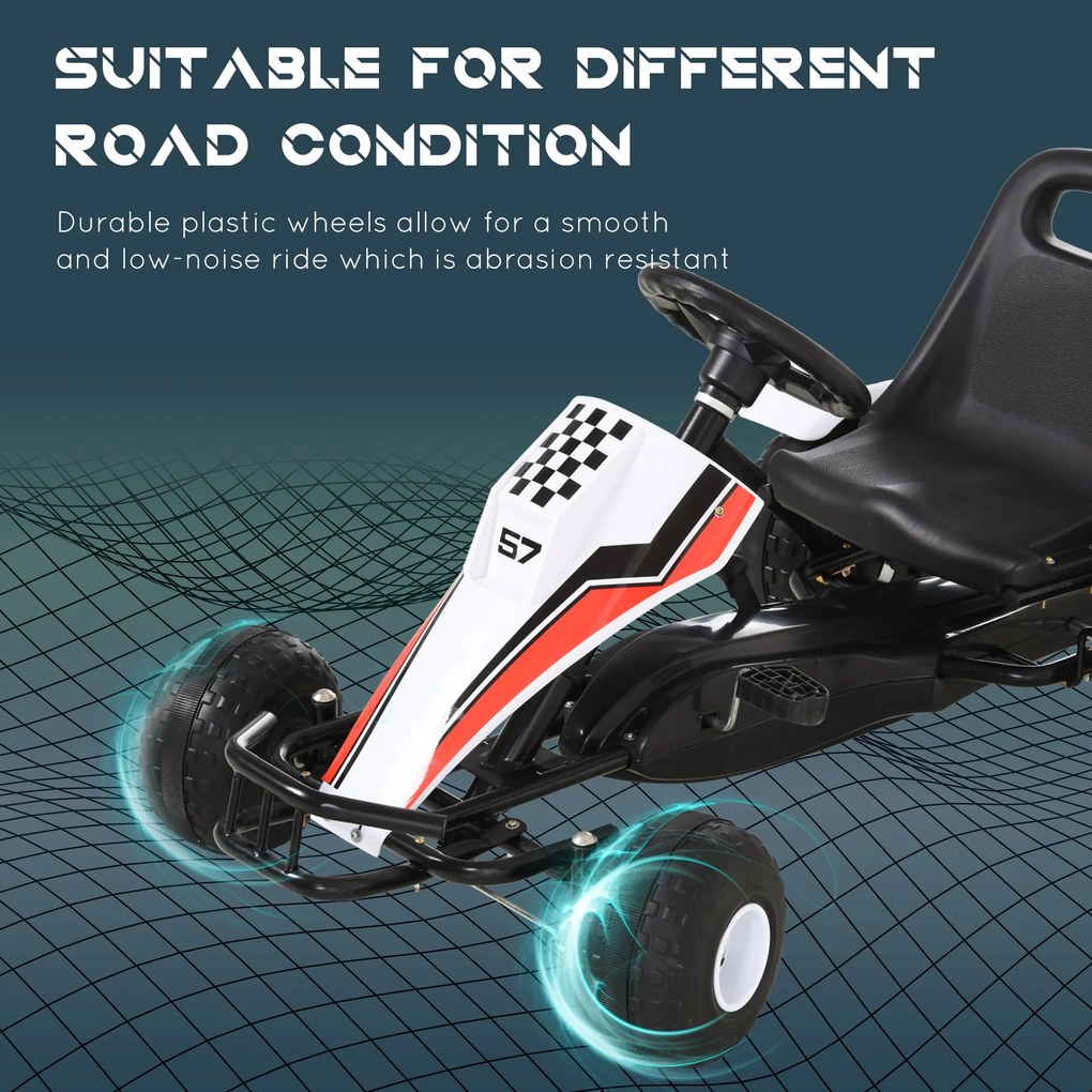 Gokart HOMCOM pentru 3-6 ani, scaun reglabil, roti din plastic, alb | Aosom Romania