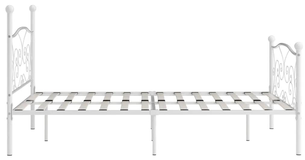 Cadru de pat cu baza din sipci, alb, 120 x 200 cm, metal Alb, 120 x 200 cm