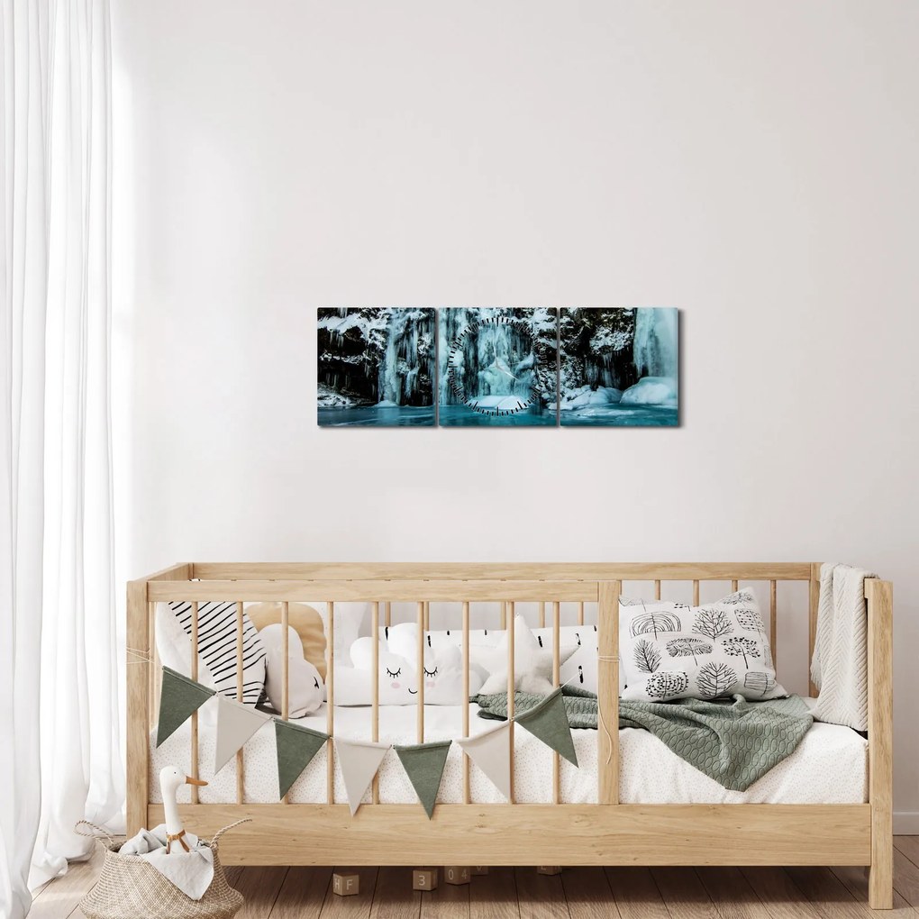 Tablou cu cascade înghețate (cu ceas) (90x30 cm)