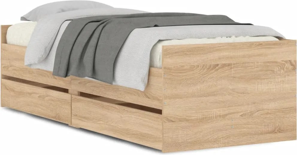 vidaXL Cadru de pat cu sertare, stejar sonoma, 90x190 cm