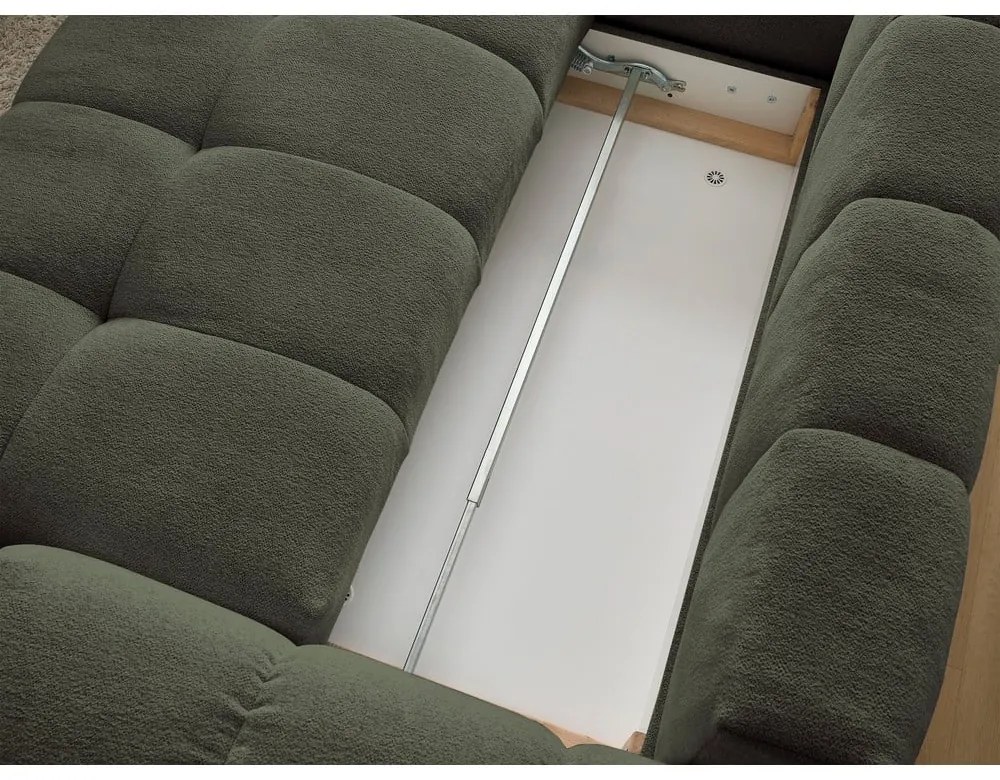 Colțar verde extensibil/cu spațiu de depozitare cu tapițerie din chenille (cu colț pe partea stângă/în formă de ”L”) Everest – Bobochic Paris