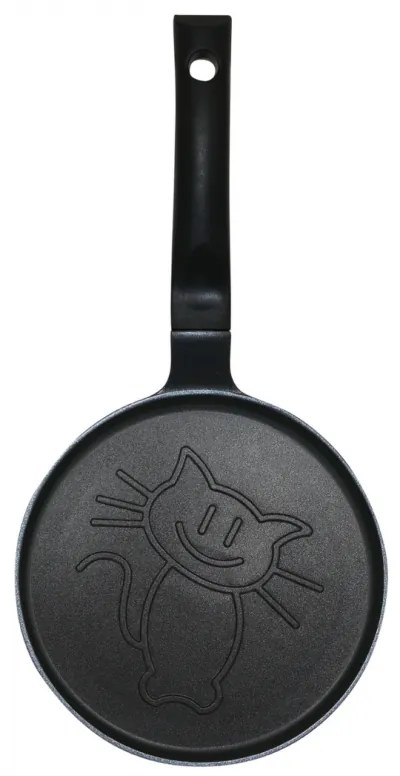 Plită pentru clătite Klausberg KB 7973, 18 cm, Fund în relief cu pisicuță, Acoperire antiaderentă, fără PFOA, Inducție, Negru
