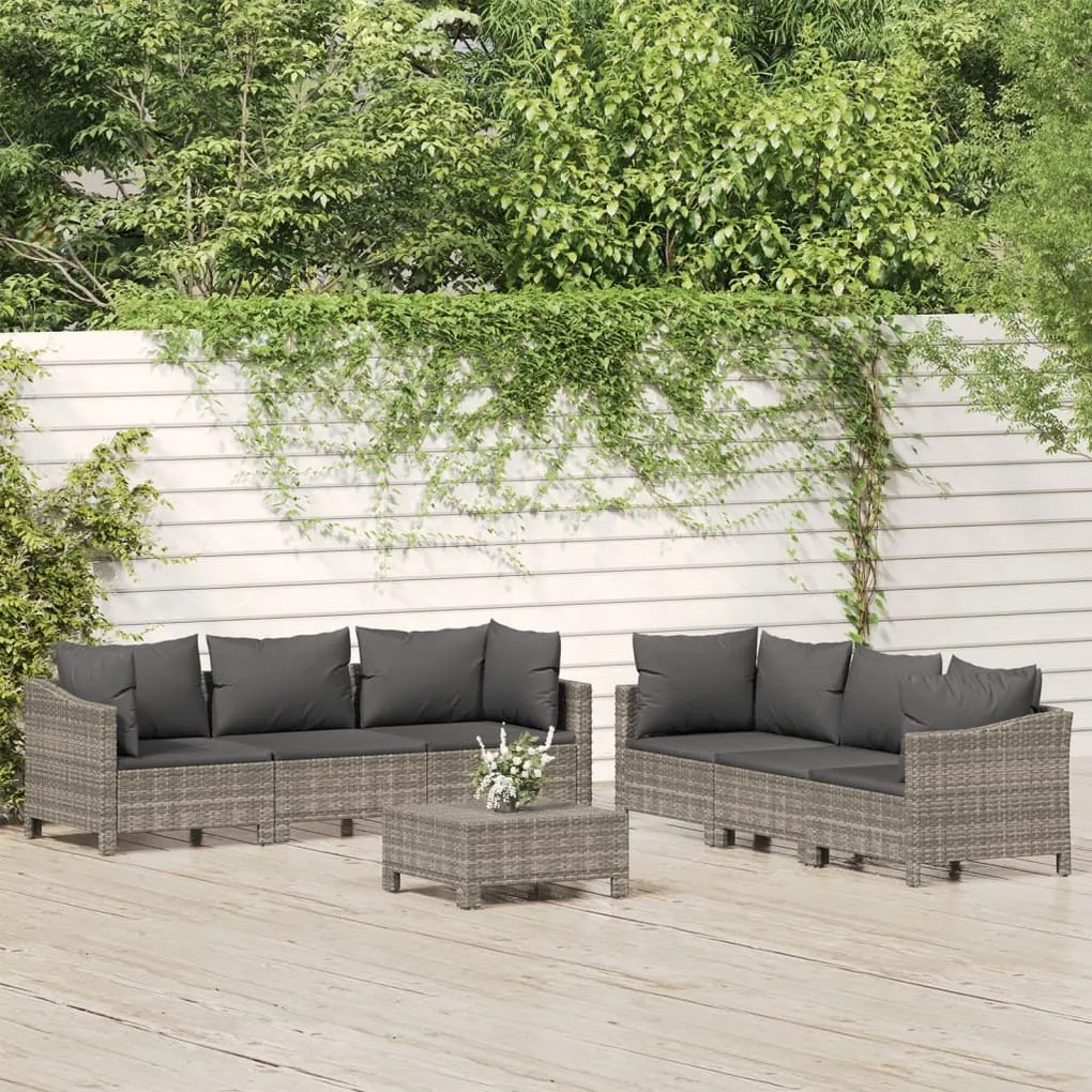 vidaXL Set mobilier de grădină cu perne, 7 piese, gri, poliratan