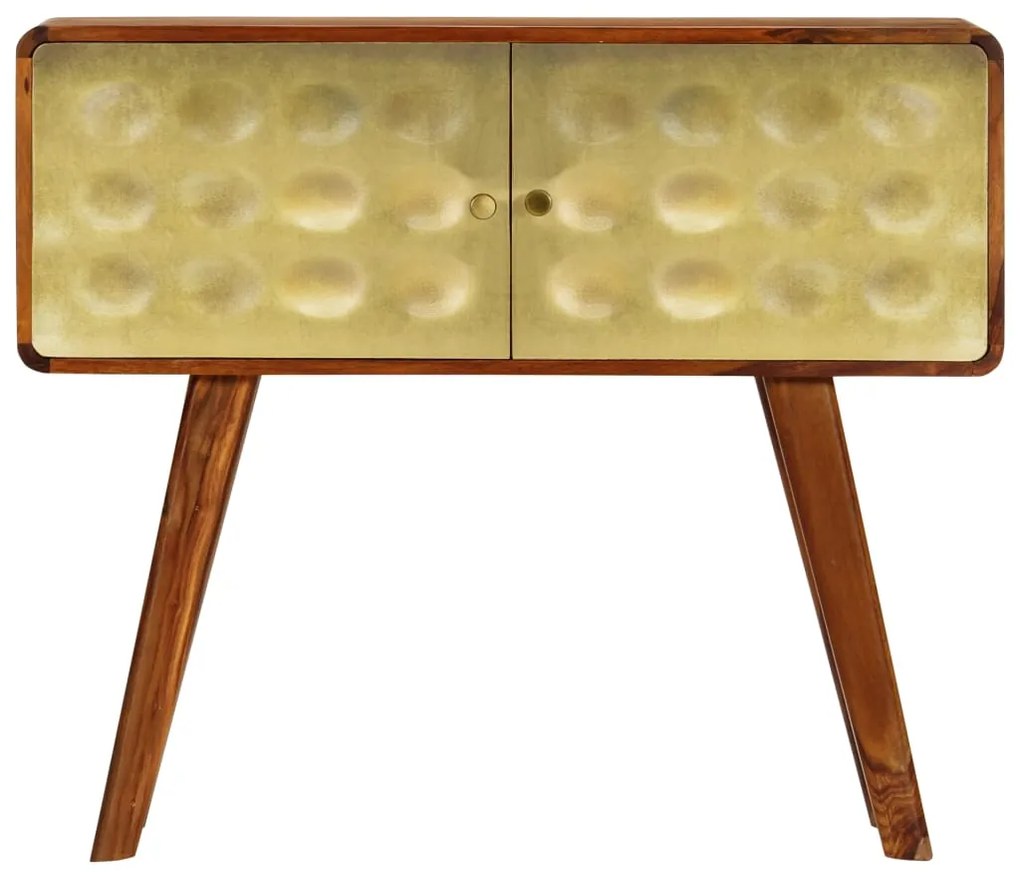 246346 vidaXL Servantă lemn masiv de sheesham cu imprimeu auriu 90x30x77 cm