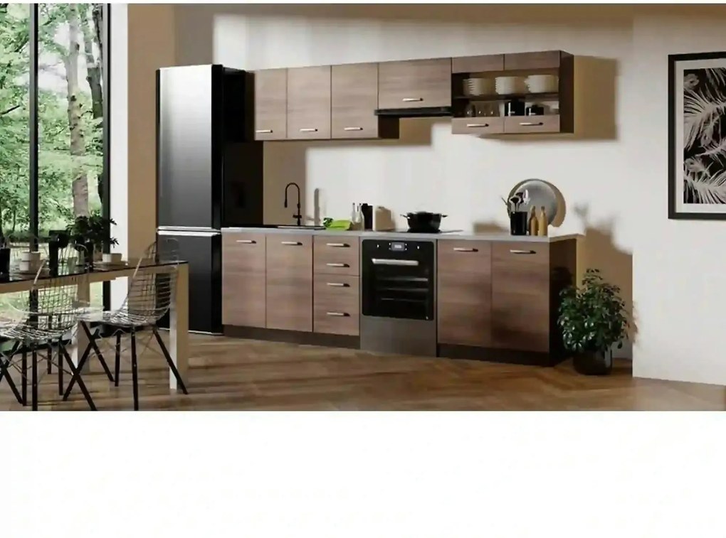 Set bucatarie AMANDA 1, stejar inchis/granit, PAL melaminat/sticla, 26