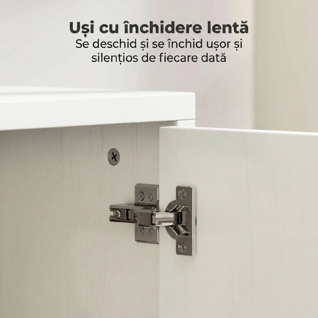 HOMCOM Mobilier Porta TV până la 55", Mobilier TV Suspendat sau pe Podea de 120 cm cu Uși Soft Close, Orificiu pentru Cabluri și Raft din Sticlă, pentru Sufragerie și Salon, Alb Efect Lemn | Aosom Romania