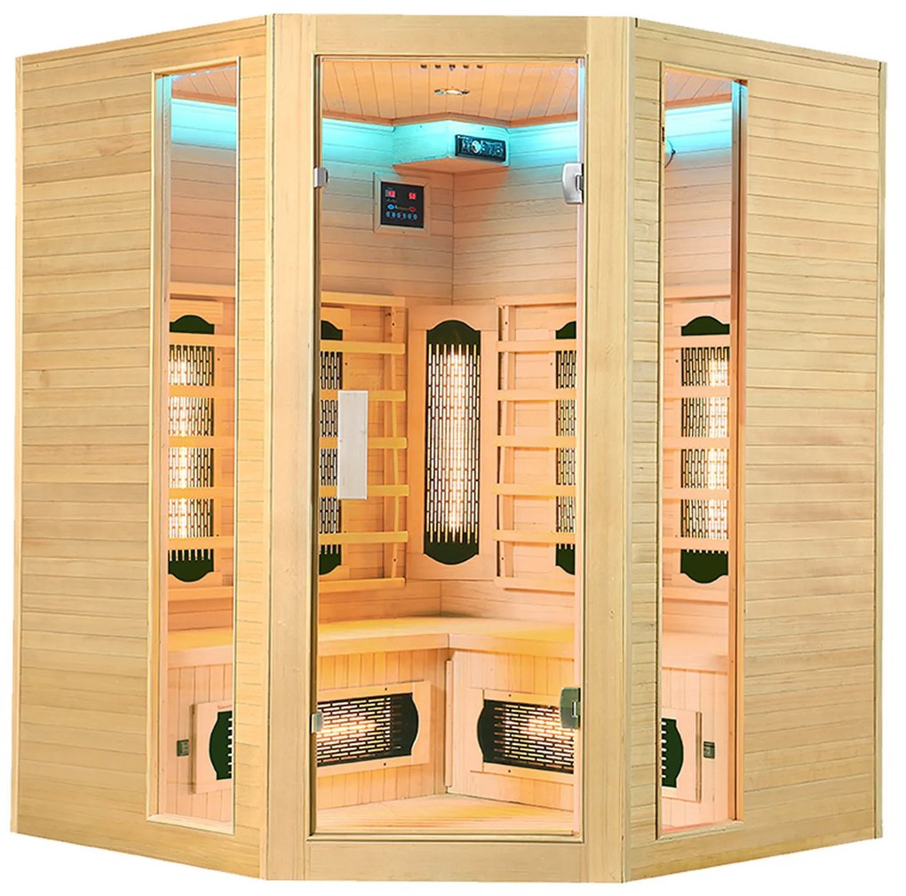 Infračervená sauna/tepelná kabína Nyborg E150V s plným spektrom, panelovými radiátormi a drevom Hemlock