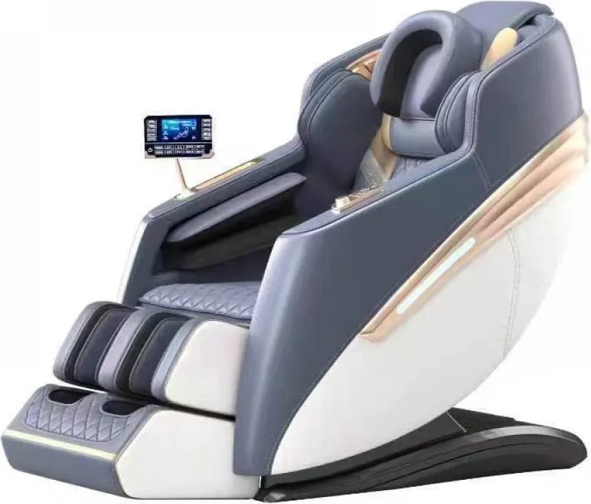 RESIGILAT- Fotoliu de masaj QUITUS, cu Incalzire, Bluetooth, Display, Ecran tactil, Zero Gravity, 2 Boxe, Moduri Automate, Suport Picioare extensibil, Piele Ecologica Premium, Gri