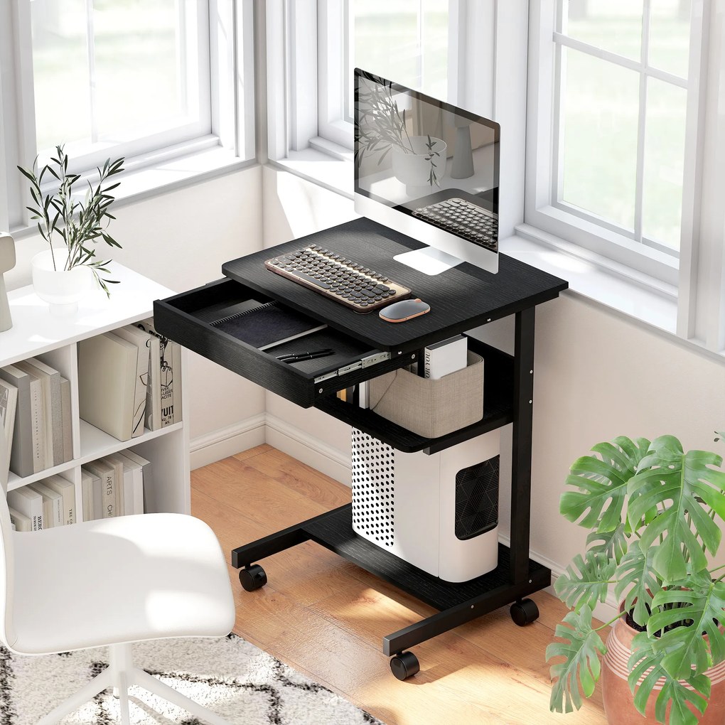 HOMCOM Birou PC cu Sertar Glisant și 2 Rafturi Deschise Negru | Aosom Romania