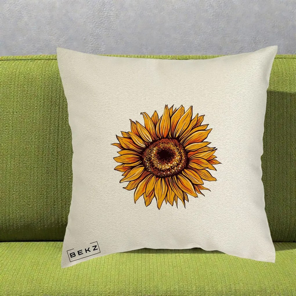 Perna Decorativa Floarea Soarelui Vibranta, 40x40 cm, Ecru, Husa Detasabila, Perna Inclusa, BEKZ®