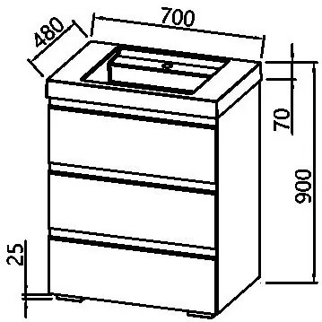 Set mobilier baie (masca stativa cu 3 sertare si lavoar) Kolpa San Harmony 70x48xH90, stejar natur