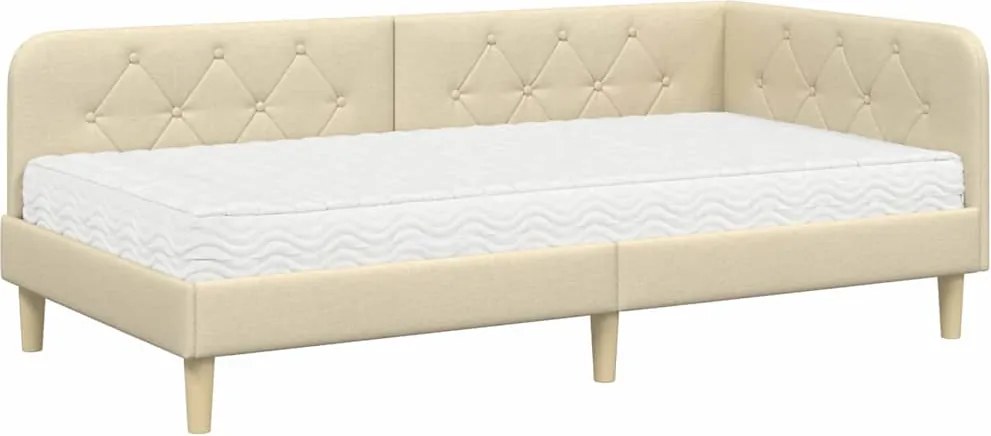 vidaXL Cadru de pat colțar Crem 90 x 200 cm țesătură