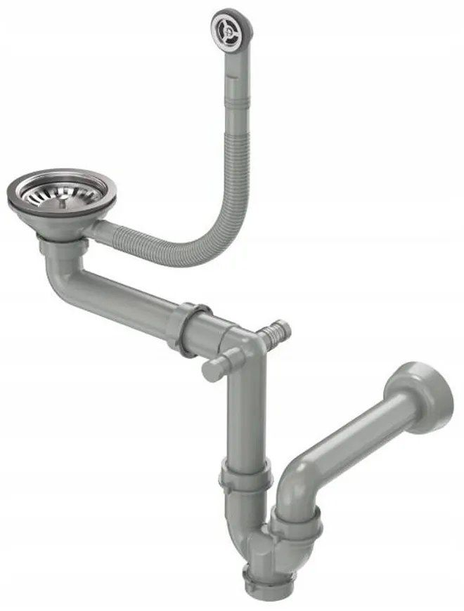 Sifon manual Quadron Save Space inox pentru chiuvete granit cu 1 cuva