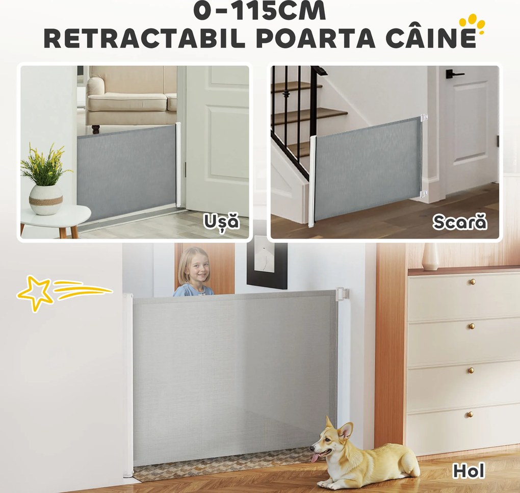 PawHut Poartă Extensibilă pentru Câini până la 115 cm, Alb și Gri | Aosom Romania