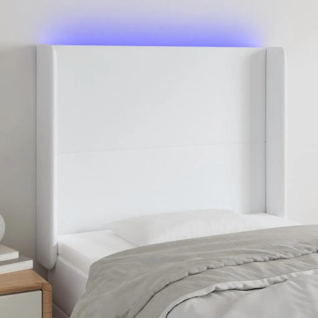 3123853 vidaXL Tăblie de pat cu LED, alb, 103x16x118/128 cm, piele ecologică