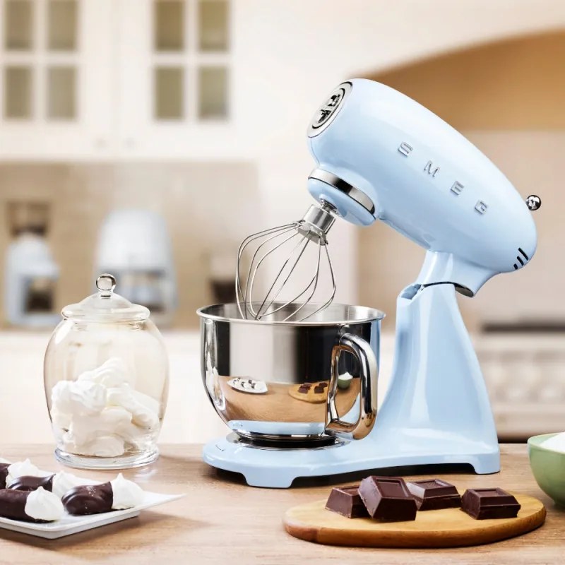 Mixer planetar SMEG SMF03PBEU, 800 W, 4,8 l, 10 viteze, Functie de pornire treptata, Albastru pastel