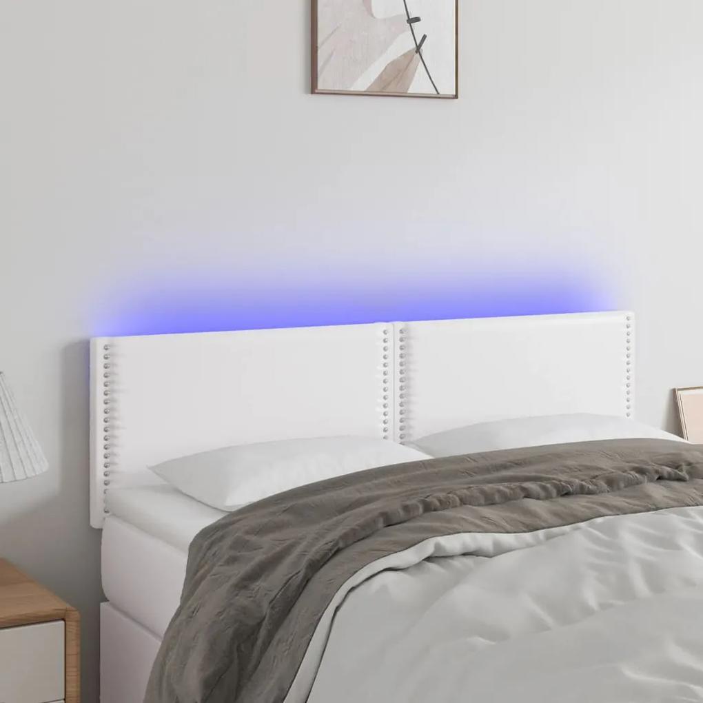 3121563 vidaXL Tăblie de pat cu LED, alb, 144x5x78/88 cm, piele ecologică