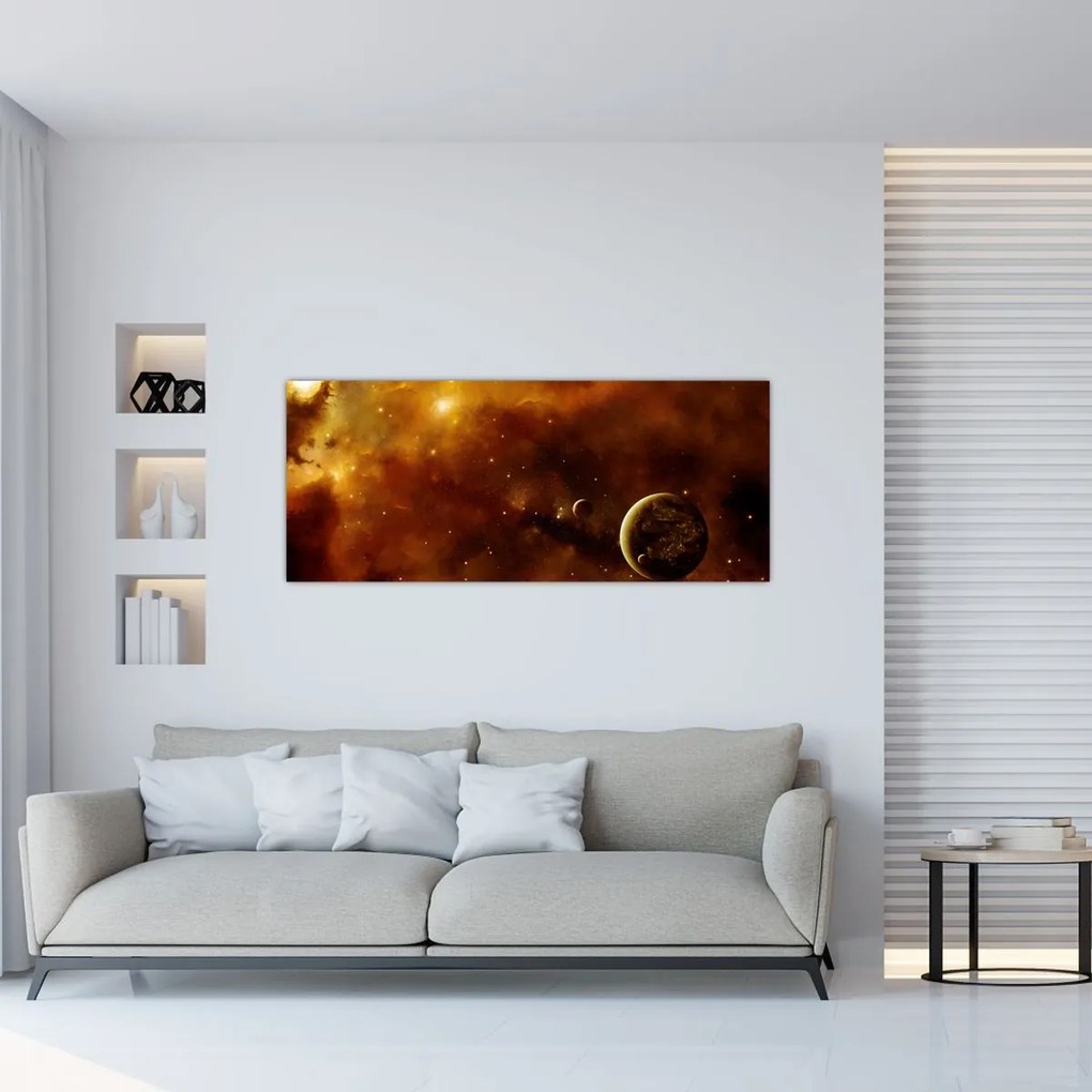 Tablou - Planete cu nebuloasă (120x50 cm)