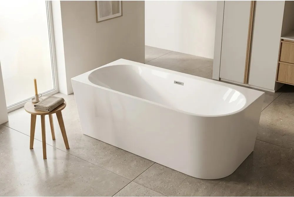 Cada acril freestanding Rune Birka alb lucios 150x75 cm montare pe stanga lipita de perete, BTW
