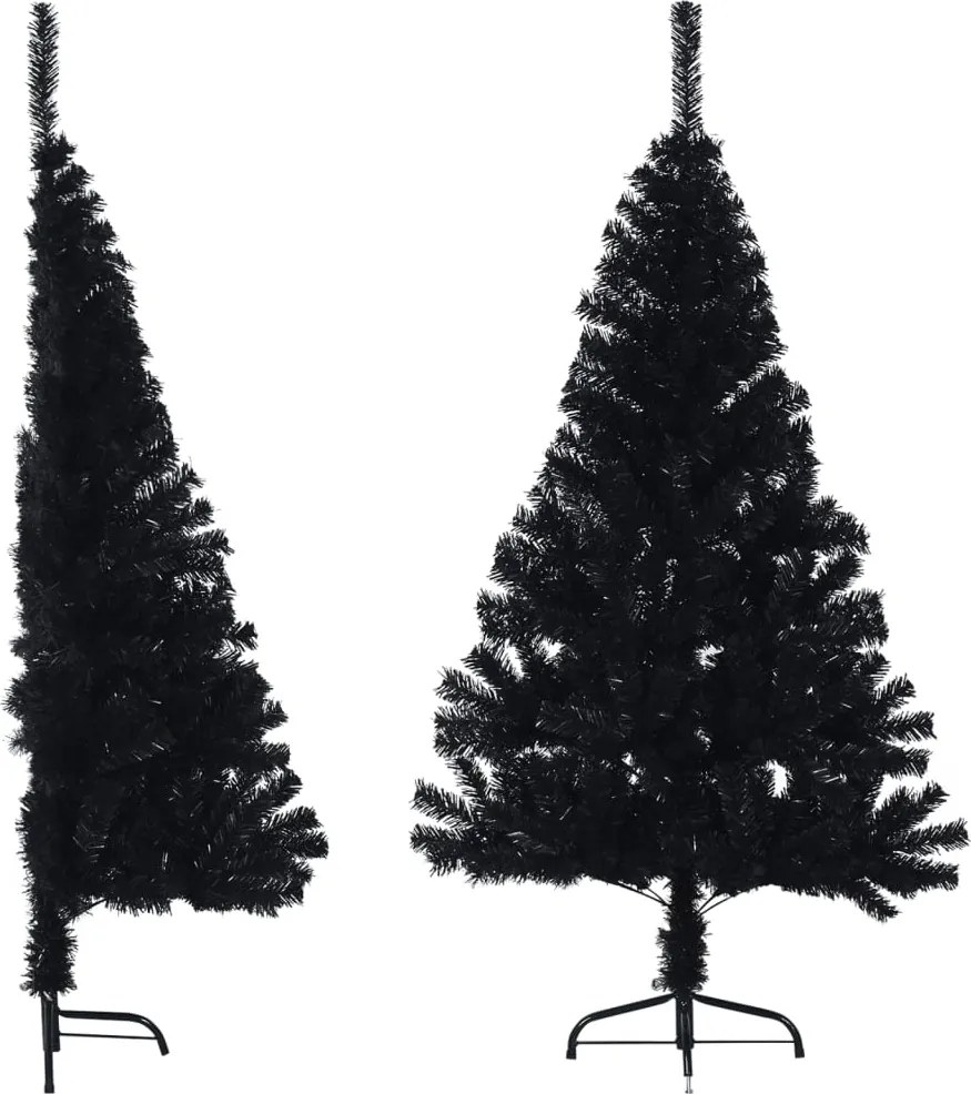 vidaXL Jumătate brad de Crăciun artificial cu suport, negru 120 cm PVC