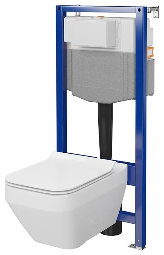 Set vas wc suspendat Crea Square CleanOn cu capac soft close si rezervor incastrat C31 Aqua 50 pneumatic