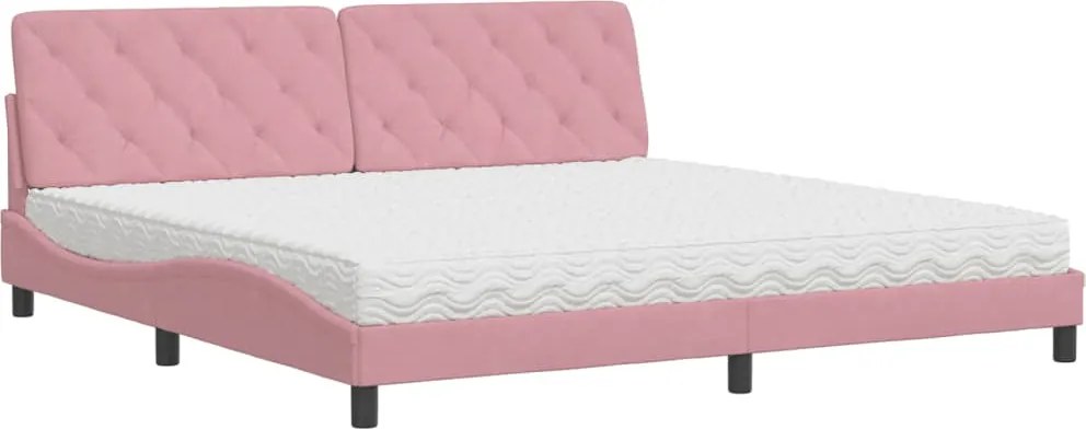 vidaXL Pat cu saltea, roz, 200x200 cm, catifea