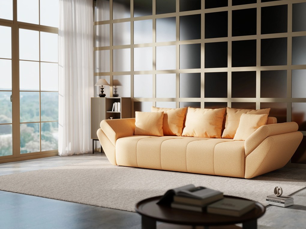 Canapea extensibilă dumonde cu ladă de depozitare si sezut confortabil din spuma high-density, Berlin Enjoy Mango 250x100 cm