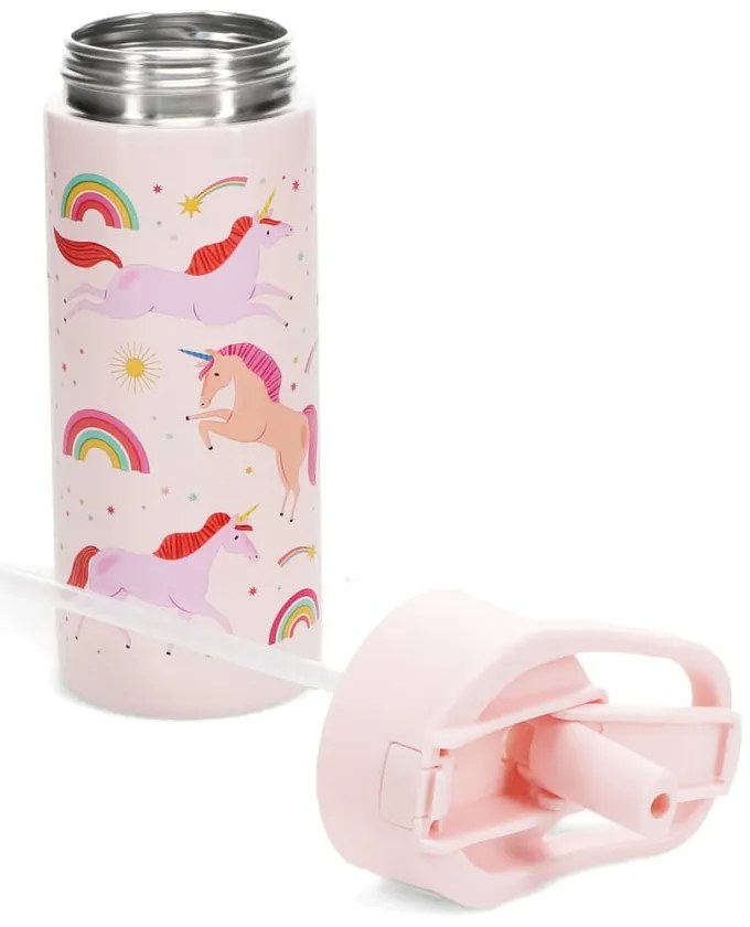 Sticlă pentru copii roz-deschis din oțel inoxidabil 500 ml Unicorn – Rex London