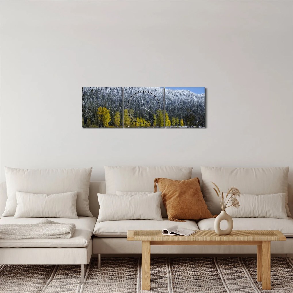 Tablou - munții înzăpeziți iarna (cu ceas) (90x30 cm)