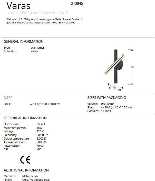 Aplica LED de perete design ultra-modern Varas negru/auriu