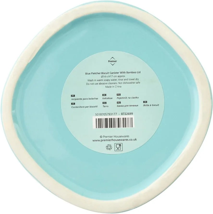 Recipient pentru biscuiți cu capac din lemn de bambus Premier Housewares Fletcher, 1,5 l, albastru