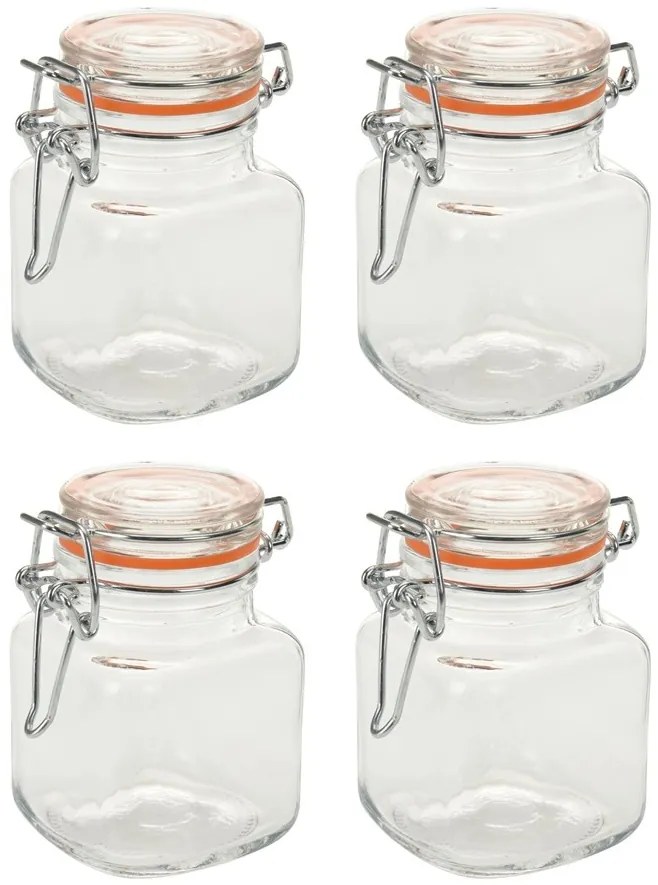 Set 4 borcane Excellent, cu inchidere ermetica, 7 x 5 cm, 90 ml