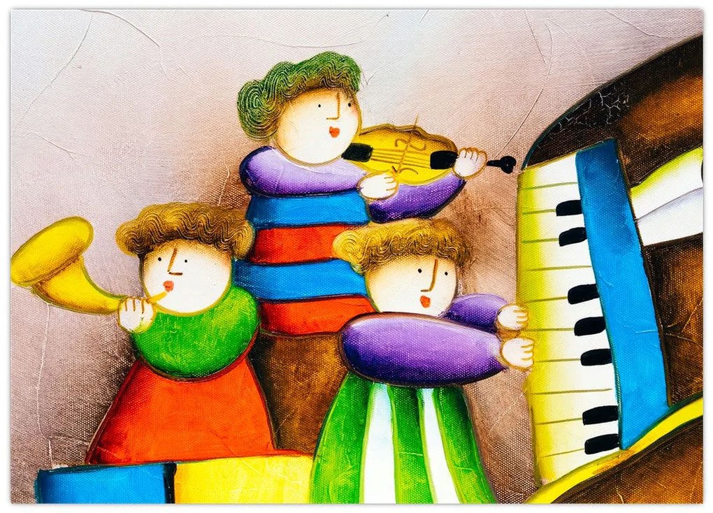 Tablou pe sticlă - Muzicanții, pictură (70x50 cm)
