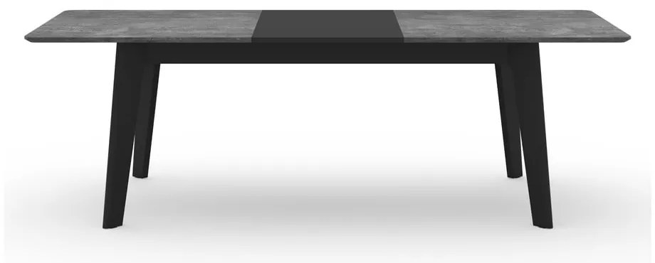Masă de dining neagră extensibilă cu blat cu aspect de lemn de beton 100x180 cm Shadow – TemaHome